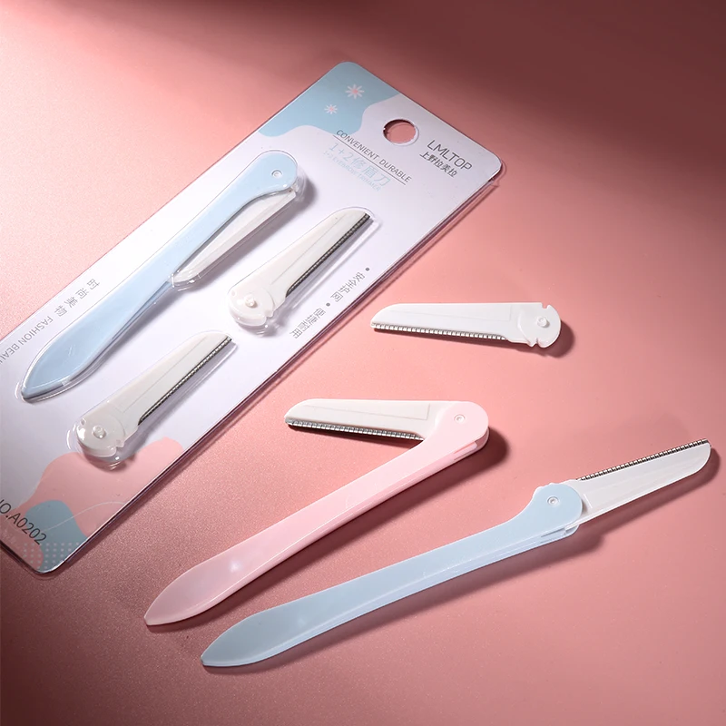 1 個追加 2 つの刃を追加メイクアップツール眉毛トリマーかみそり折りたたみ式トリミングナイフ保護カバー付き初心者にも安全
