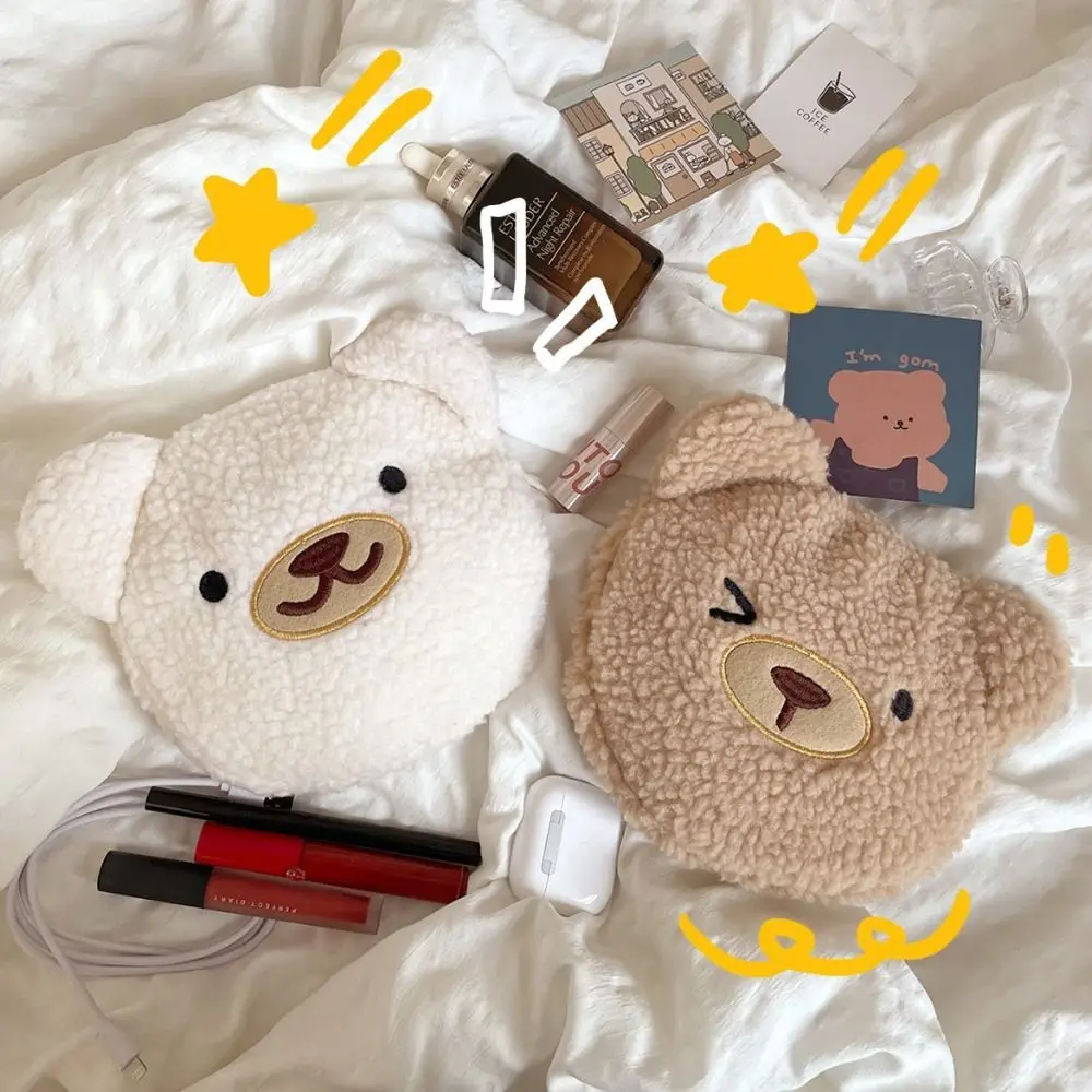 Bear Plush Cosmetic Bag Lamb Pencil Case Lamb Wool Toiletries Bag Korean Style Zipper Cartoon Design Makeup Bags Girls