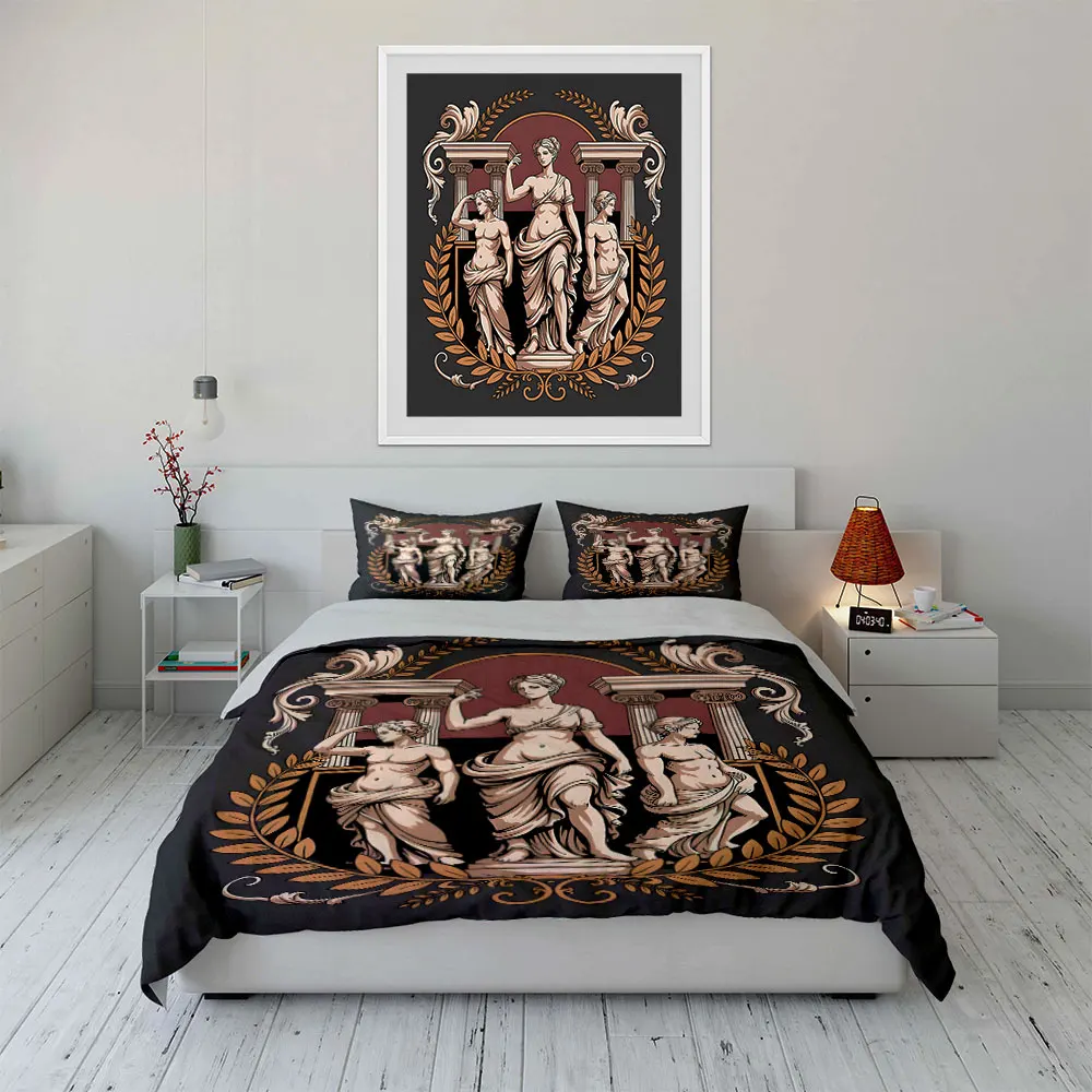 Three Greek Statues Ornamental Design Bedding Set for Kids Luxury Gift 3pcs Digital Print Comforter Set Soft Comfortable