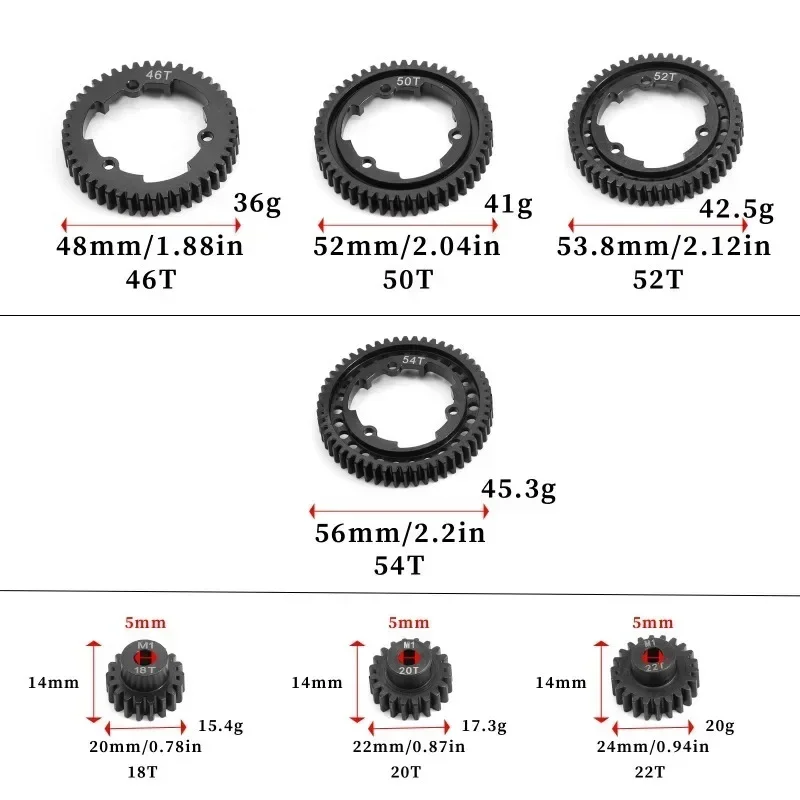 

4PCS Steel 46T+18T+20T+22T for Trxs 1/5 X-Maxx 1/10 E-Revo 2.0 VXL MAXX Upgrades