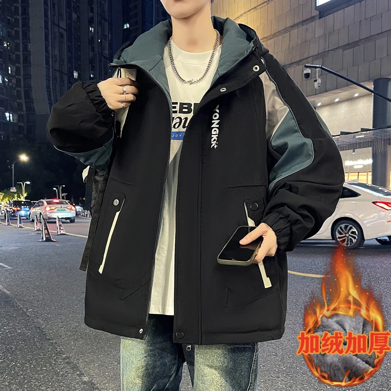 Kurtki z kapturem z polaru na jesień i zimę, młodzieżowa odzież uliczna, pluszowe ciepłe płaszcze, luźne, wiatroodporne, grube parki outdoorowe.