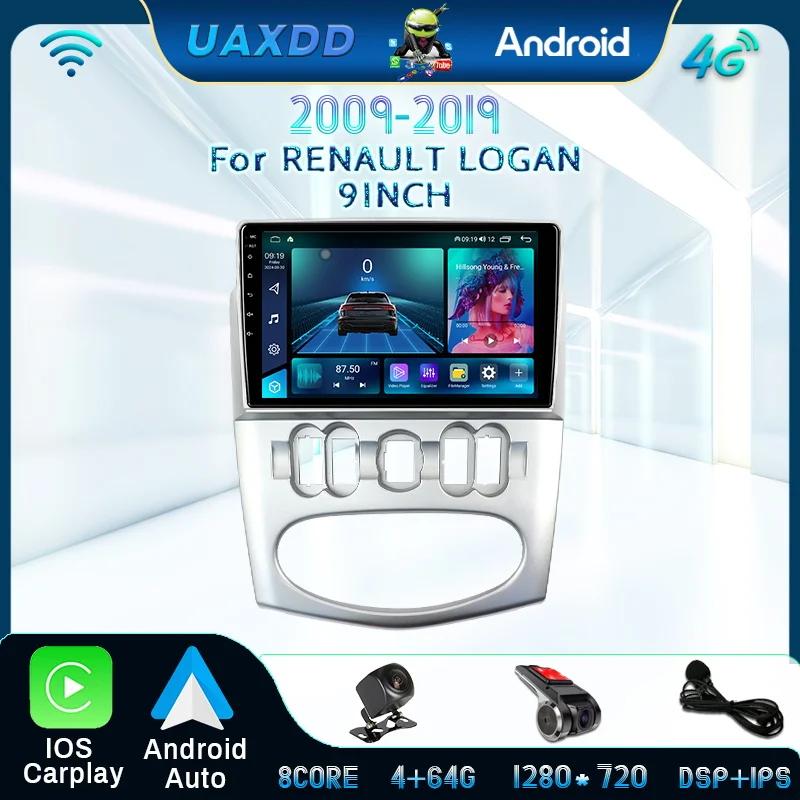 Para renault logotipo 2009-2019 android hd tela de navegação interior do carro rádio estéreo multimídia player de vídeo 9 polegada quadro arnês