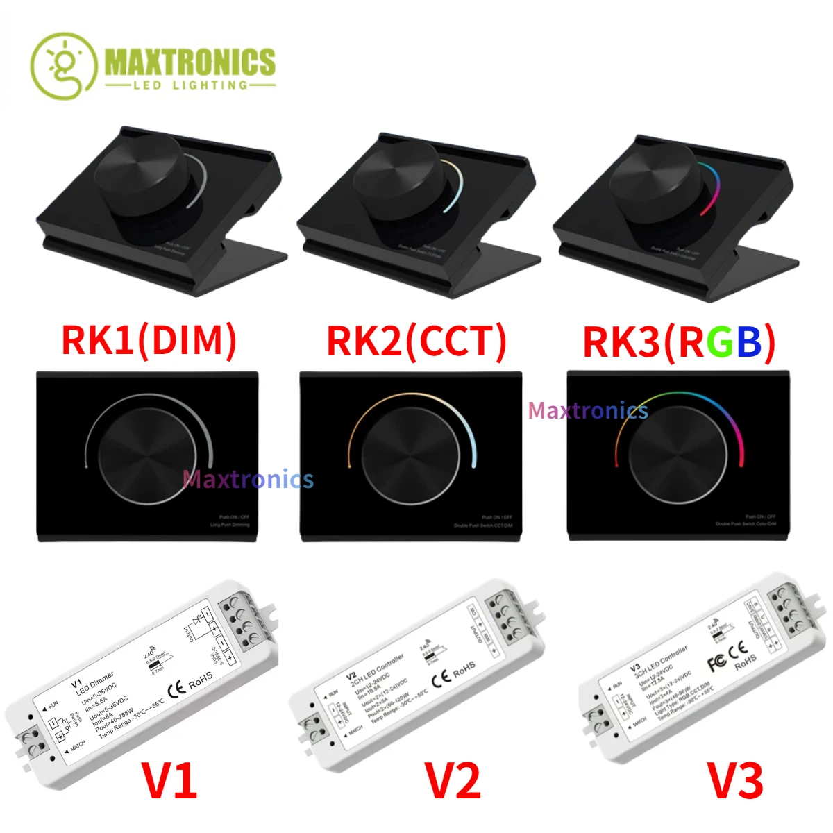 NEW 2.4G RK1/RK2/RK3 Desk Rotary Panel RF Remote Controller，V1/V2/V3 LED Dimmer for Single Color RGB Dual Color LED Light