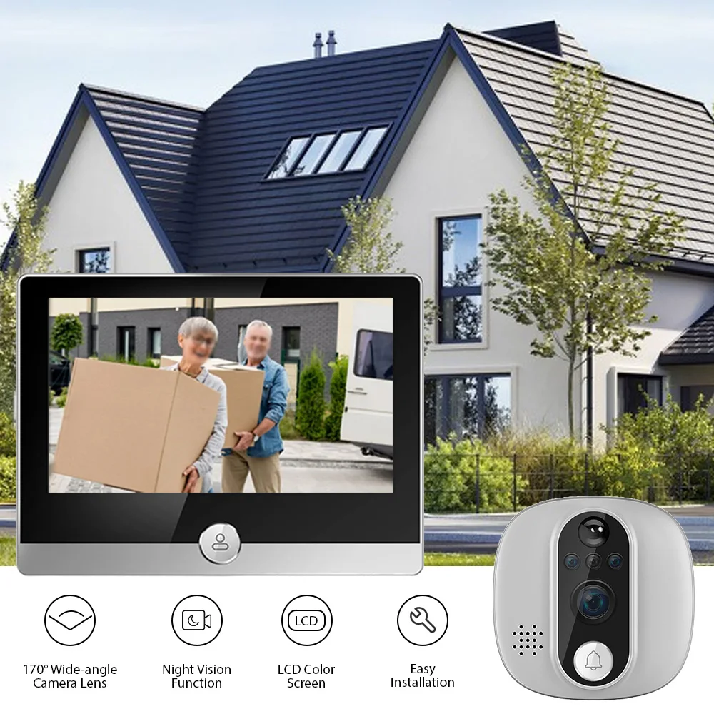 

WiFi Video Doorbell for Apartment 2.4GHz Peephole Camera 4.3 Inch IPS Display for Tuya APP 1080P Visible Peephole Camera Motion