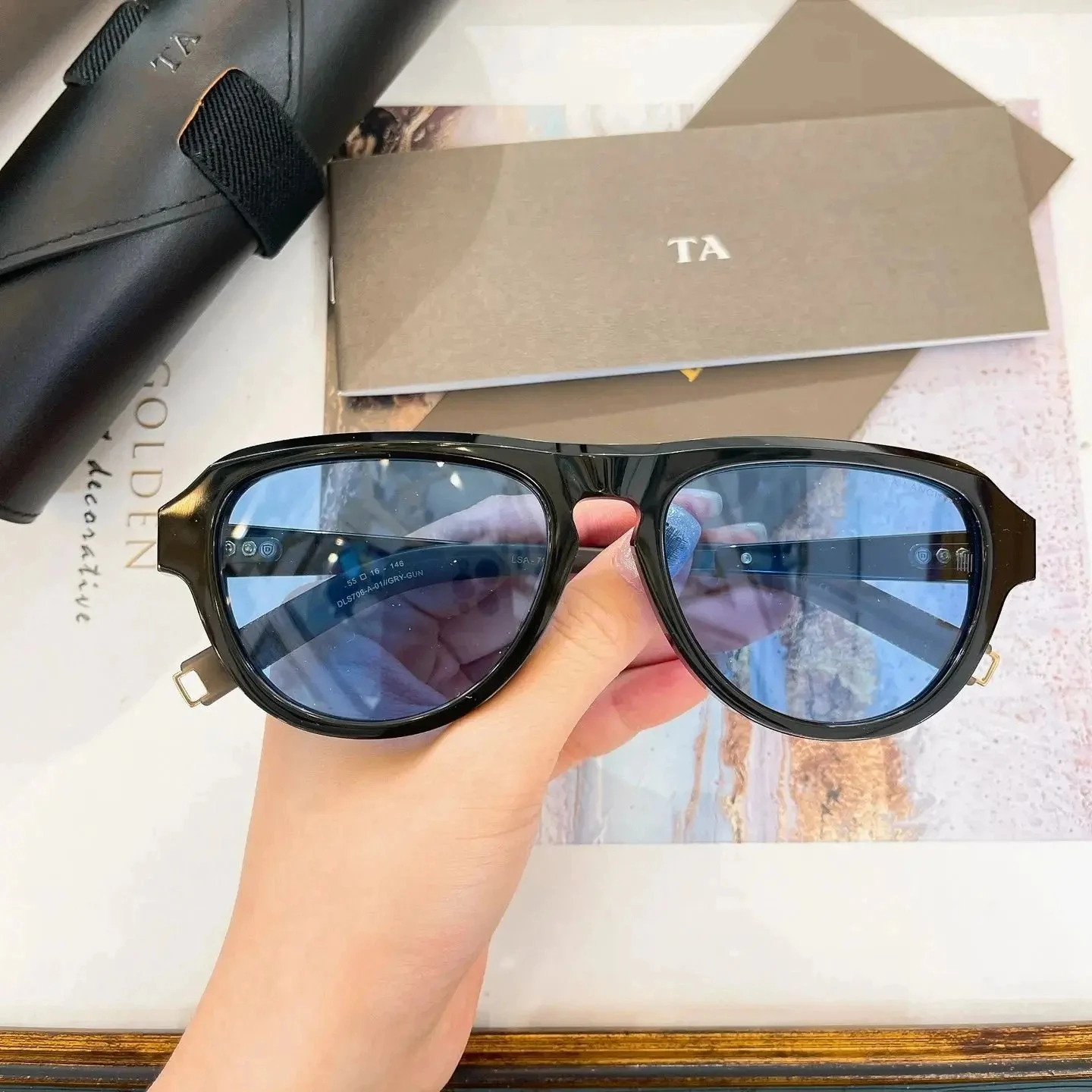 

Оригинальные мужские солнцезащитные очки для LIANGCHENDIT DT LSA-706, модная ацетатная оправа, классические солнцезащитные очки премиум-класса UV400, синие линзы, женские очки для пар