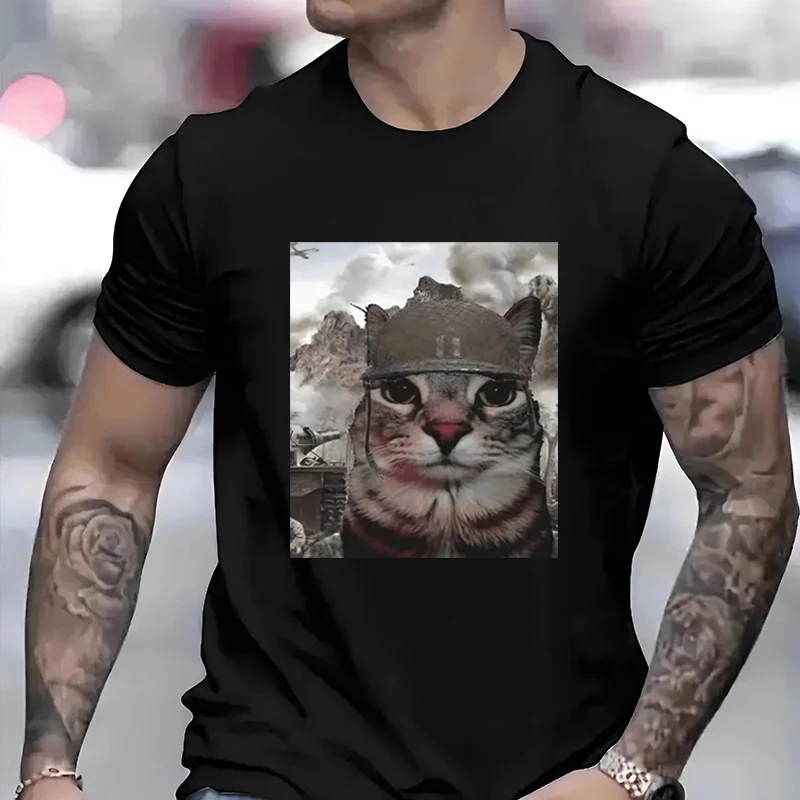 

Thousand Courtyard Stare Cat Funny Meme Pattern Men Woman T-shirt Humor Vintage Oversized Couple Clothing Casual Streetwear Tops