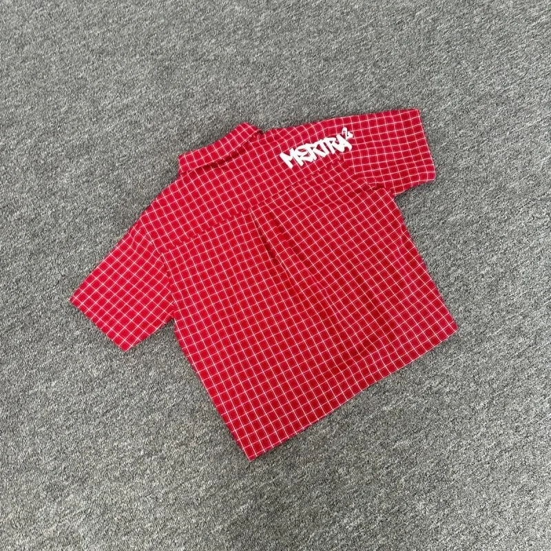 

American Style Casual Plaid Shirt Men's Loose Short Sleeve Letter Print Summer Leisure Couple's Clothing Cotton Pure Fabric