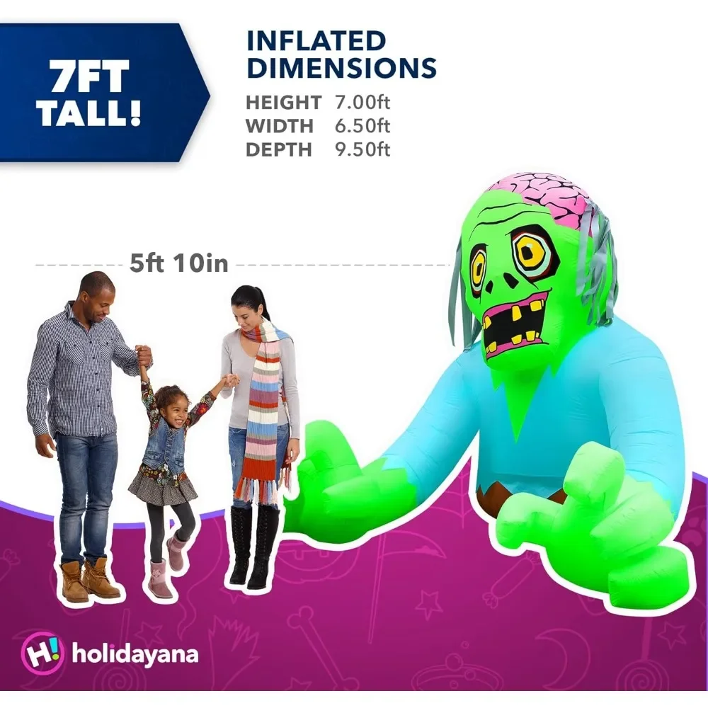 Halloween Inflatables Large 7 ft Ground Zombie - Inflatable Outdoor Halloween Decorations Blow Up Arch Halloween Decorations