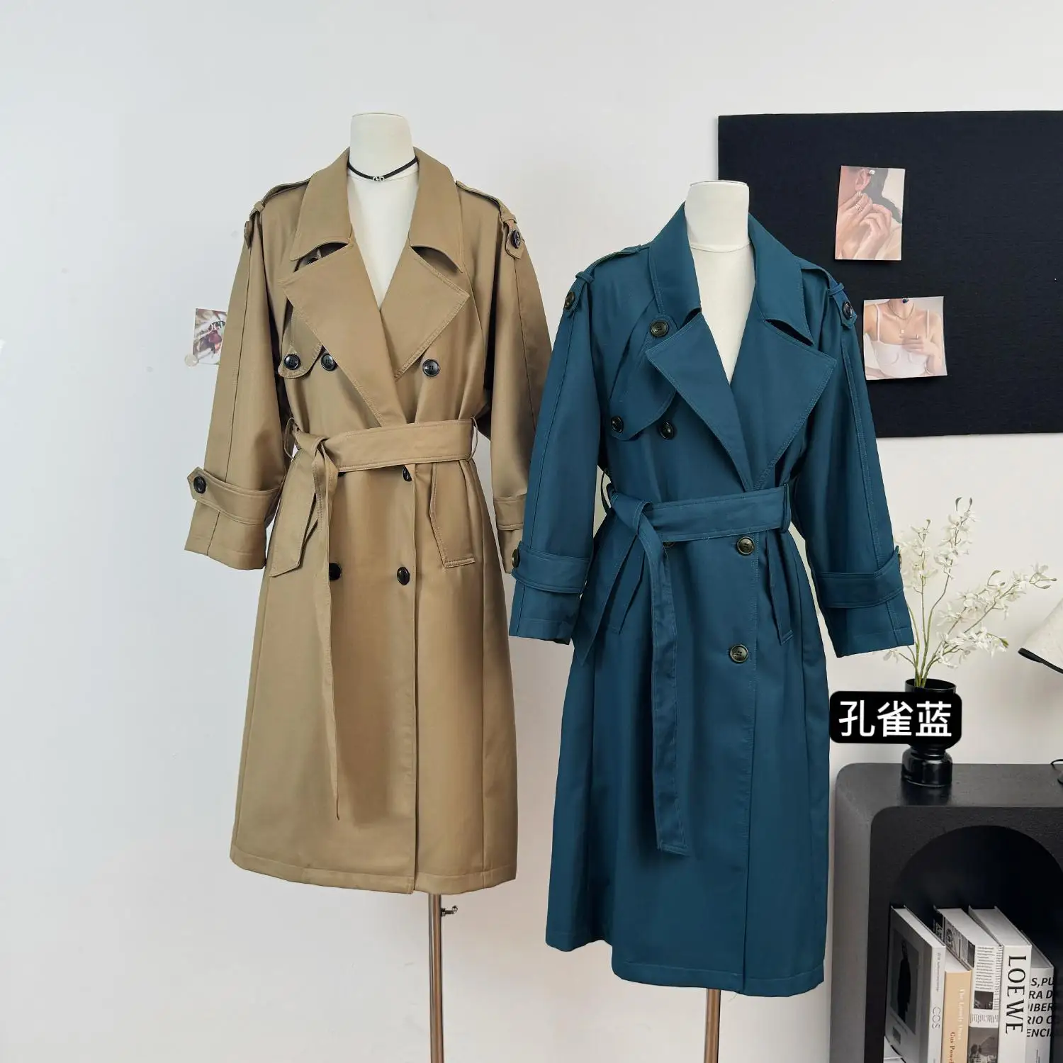 

Women's Spring Autumn Double Breasted Long Sleeve Loose Trench Coat Lady Elegant Vintage Streetwear Long Trench Outwear