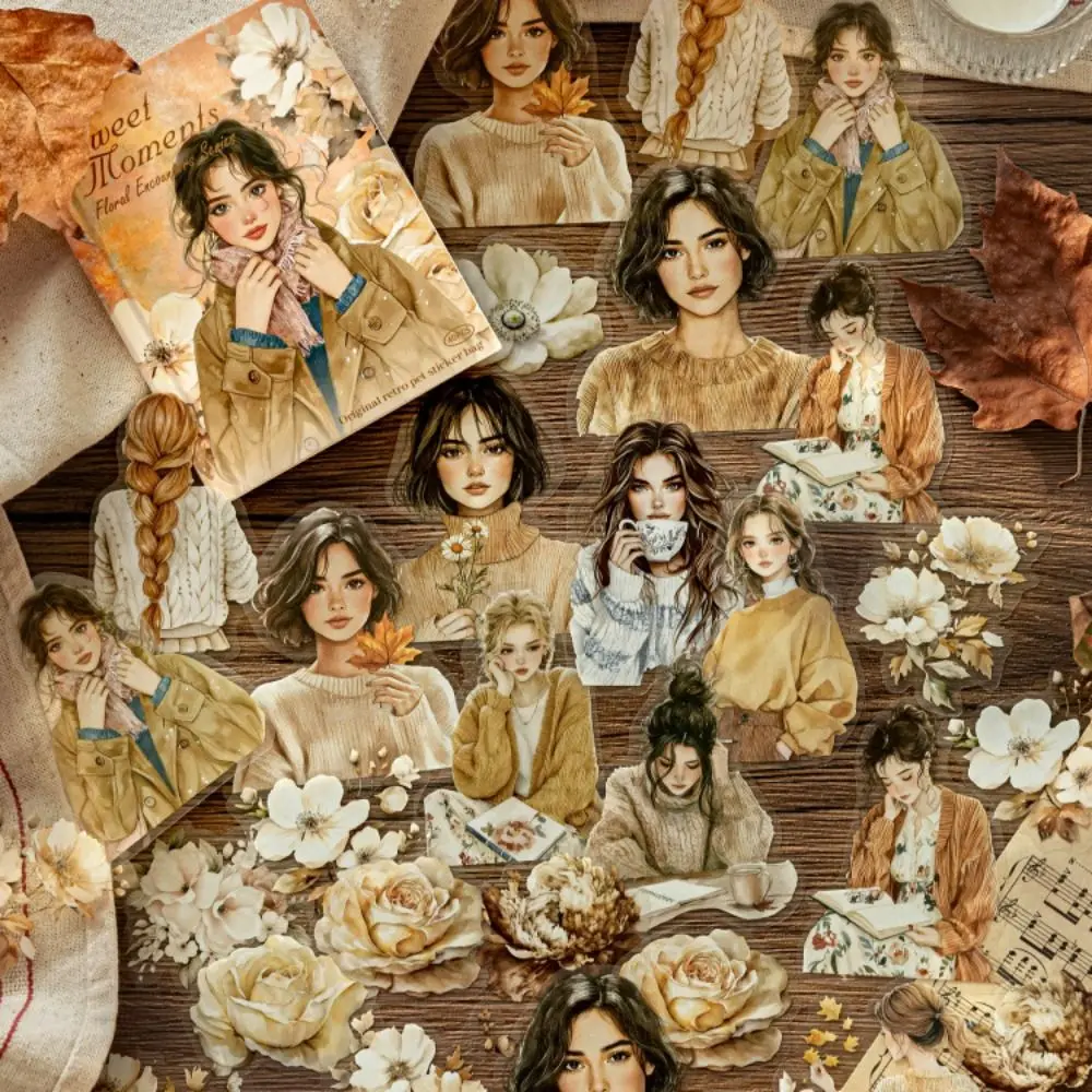 Naklejki PET z motywem botanicznym, kwiatowe spotkania, rękodzieło DIY, wodoodporne naklejki do dekoracji dziennika, naklejki zdejmowalne do tła pamiętnika