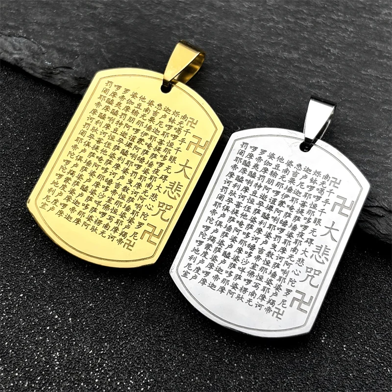 3Pcs Chinese Great Compassion Mantra Pendants for Women Men Stainless Steel Gold Silver Color Buddhism Charms Jewelry