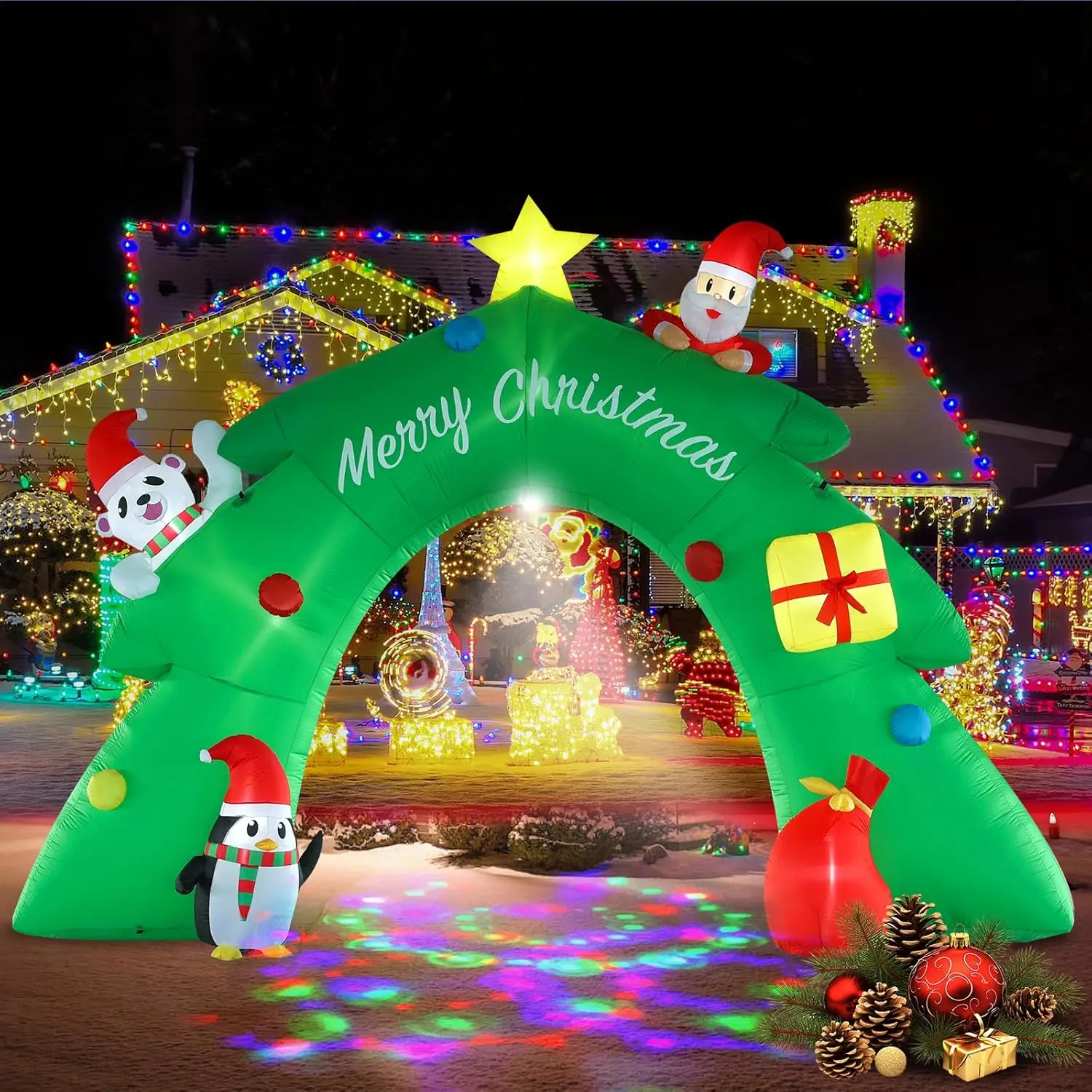 

16FT Christmas Tree Arch Inflatable Christmas Decoration with LED Lights and Kaleidoscope Lights for Holiday Celebration Decorat