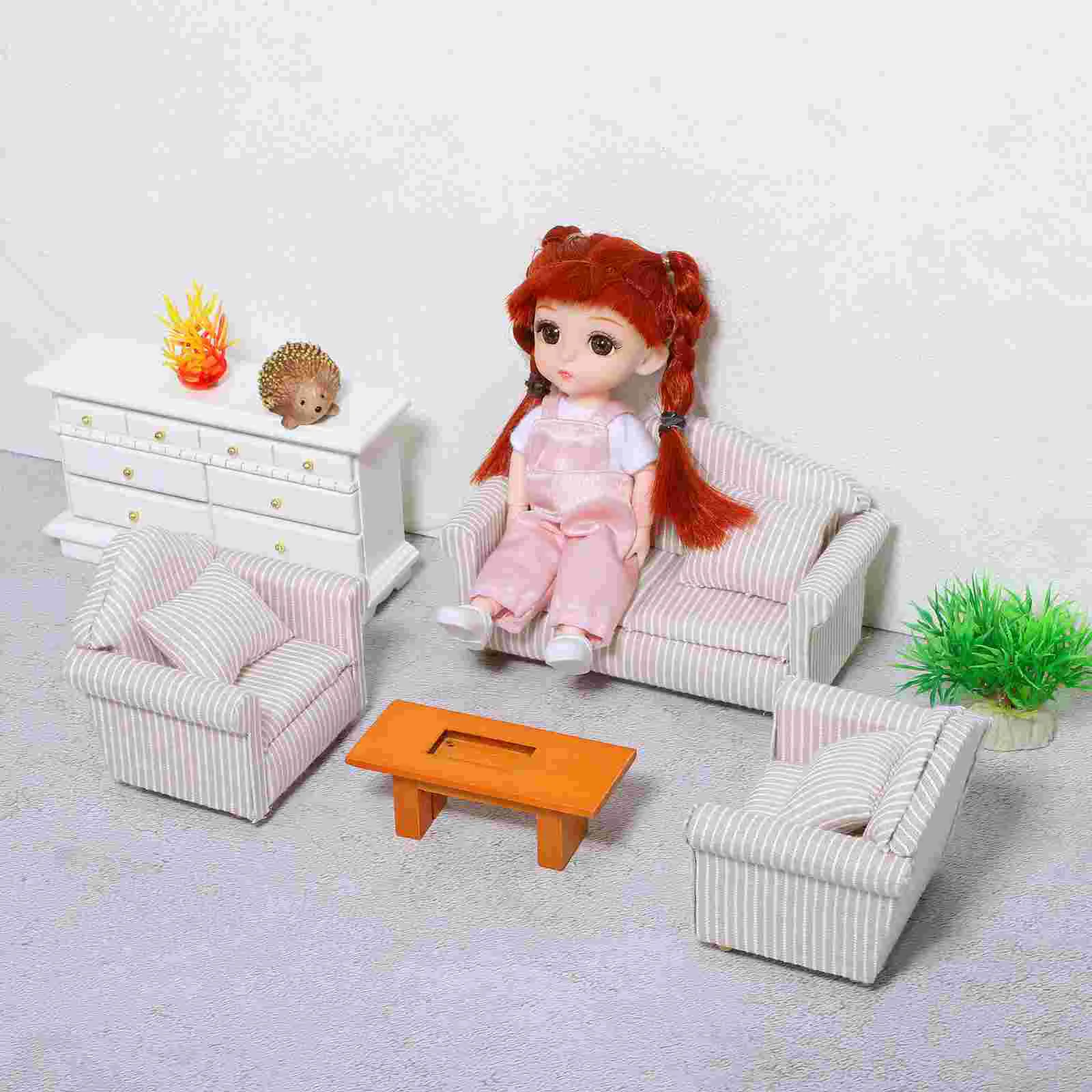 3 Stuks Poppenhuis Sofa Miniatuur Meubelen Decoratie Speelgoed Model Woonkamer Bank Ornament