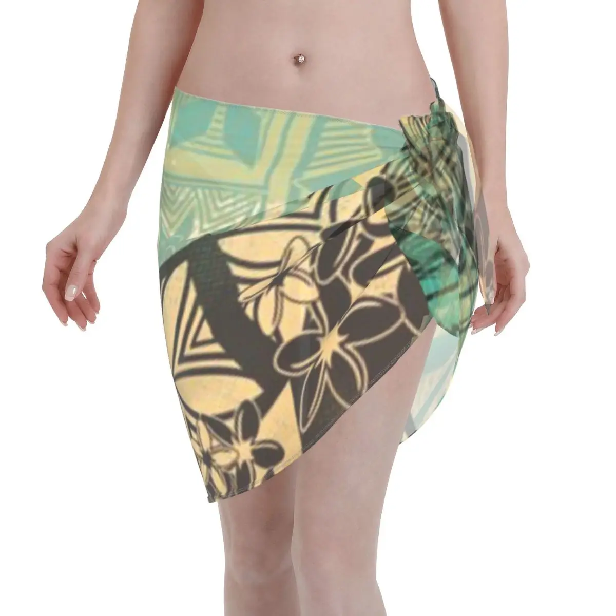 

Promotion Vintage Samoan Old Teal Tapa Threads Women's Beach Wrap SkirtMusic Seaside Festival Summer Beach Skirt