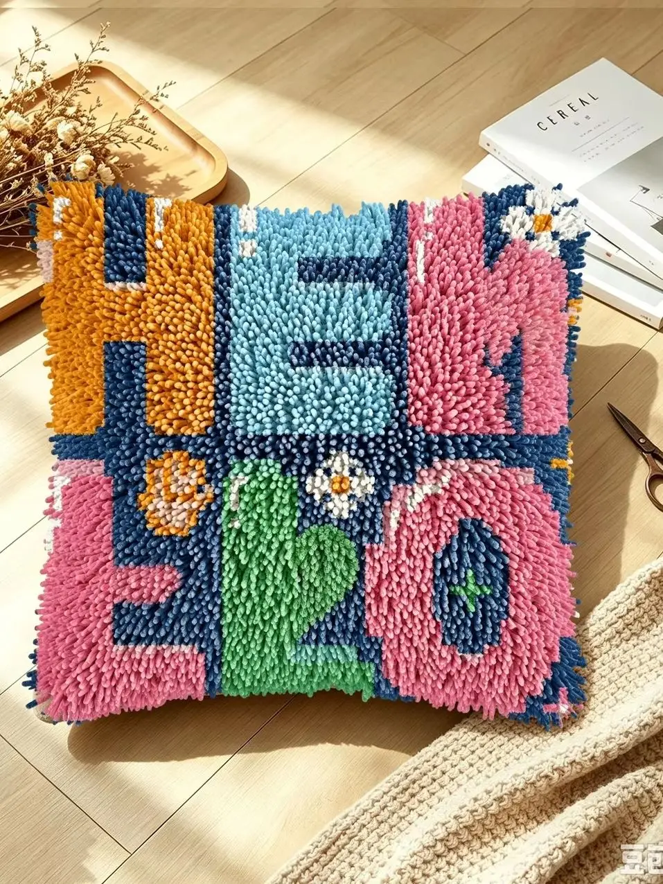 1 Set Hello Knot Kissen-Lochstich-Kit, Kissenbezug-Set für Handarbeiten, Lochstich-Sets, DIY, anfängerfreundliche Stickerei – Detail 1
