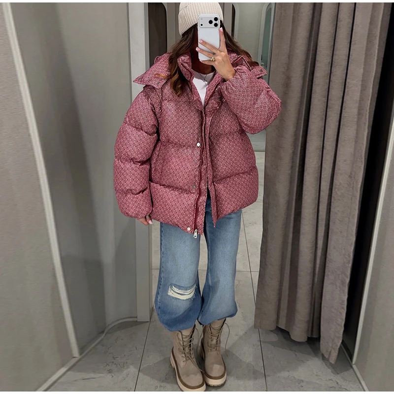 Hooded Stand Collar Fitted Puffer Coat Zip‑Up Oversized 2026 Winter Women Warm Padded Jacket Glam Causal Lady Cotton‑Padded Coat