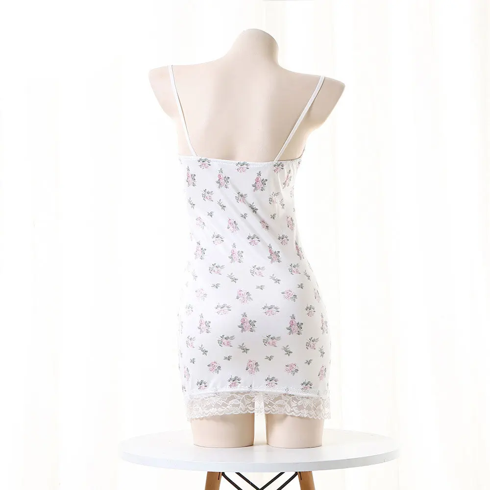 Women Sexy Lingerie Nightdress Sleepwear Small Chest Suspenders Dress Sexy Lace V Neck Mini Sleeping Dress Woman Nightie Cosplay