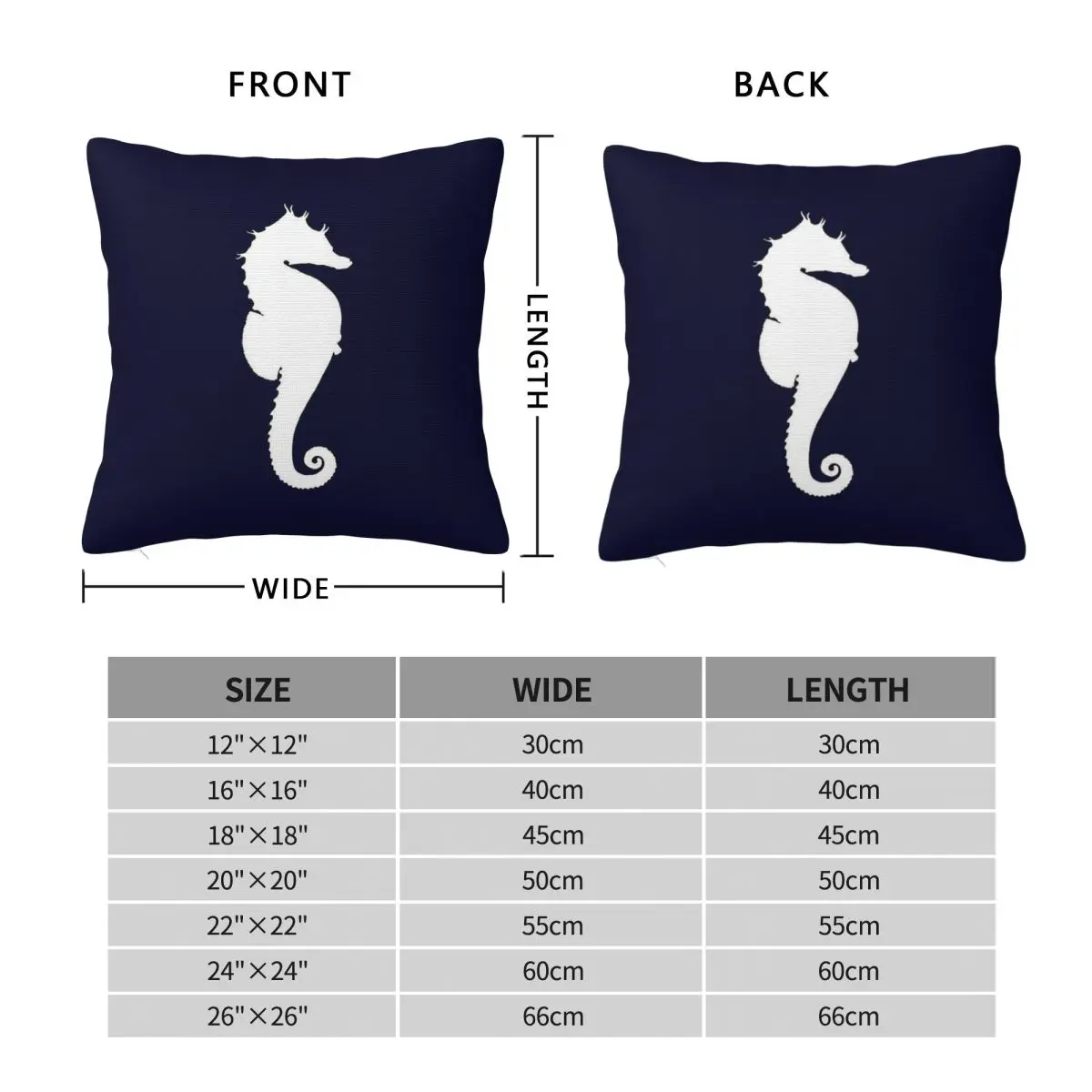 White Seahorse On Navy Blue Square Pillowcase Polyester Linen Velvet Creative Zip Decorative Bed Cushion Cover Wholesale