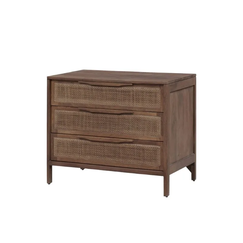 

French retro solid wood rattan bedside table, medieval style bedroom, household locker decorative cabinet