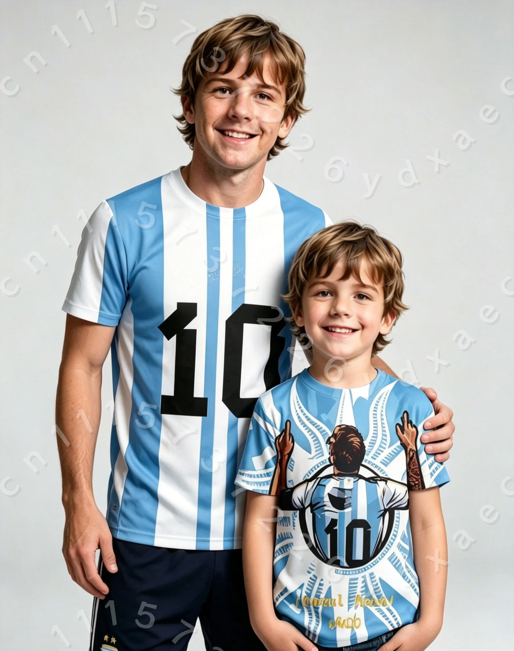 Family Matching Argentina National Flag Tone Soccer T Shirt Number10 Figure Print Breathable Quick Dry  Sports Fan Short Sleeve