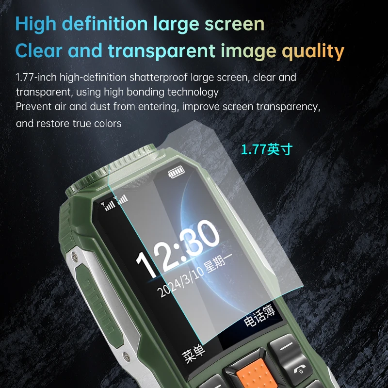 Durable Small Size Mini Rugged Outdoor Mobile Phone Push Button Battery FM Quick Dial Long Standby Two Flashlight Lound Sound