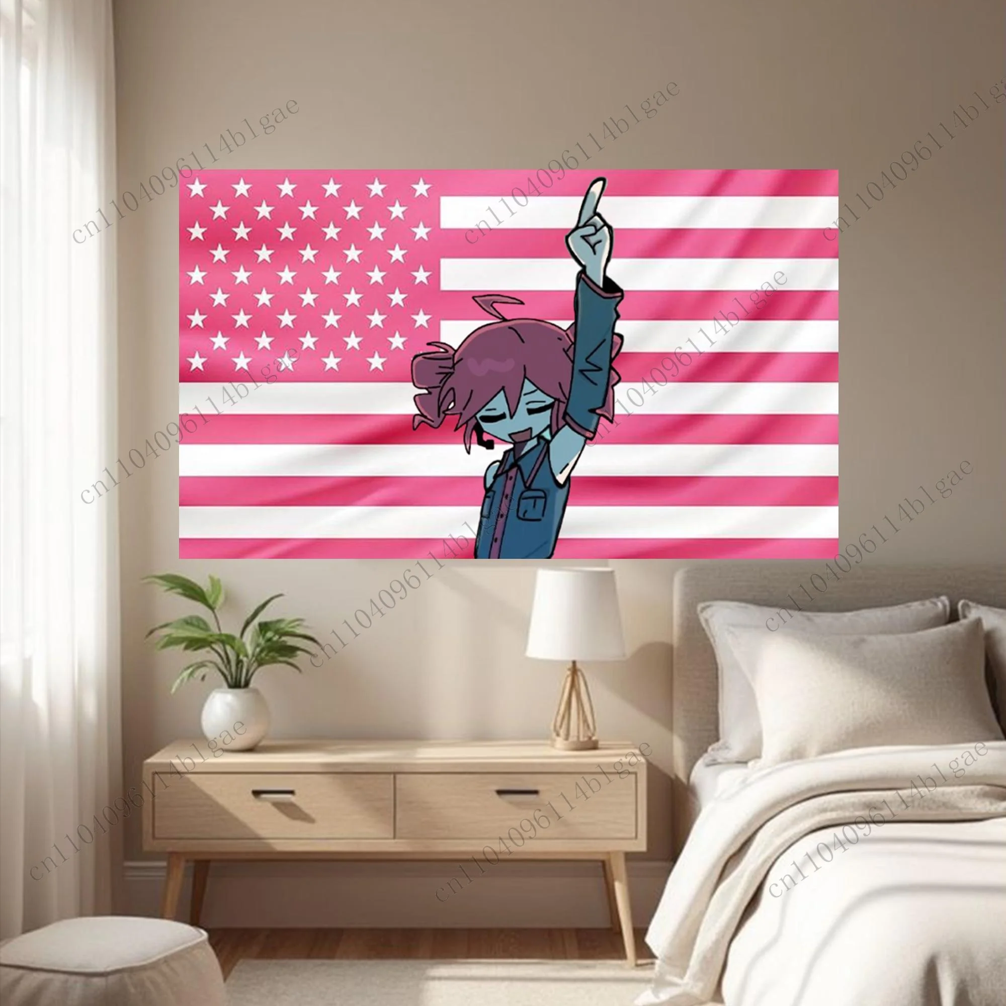 

Очаровательный персонаж от розовых звезд и полосок, настенное искусство-эстетическое украшение для спальни, настенный декор в стиле аниме, гобелен с принтом