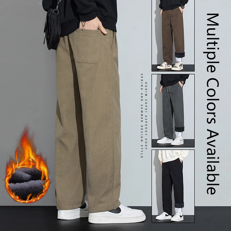 Męskie zimowe spodnie retro z aksamitu, elastyczny pas, ocieplane polarem, grube spodnie, modne, uniwersalne, wytrzymałe, wysokiej jakości.