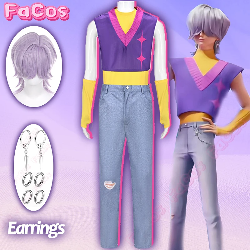 Saja Boys Mystery Saja Косплей Костюм Фиолетовый Парик KPop Охотники Демонов Униформа Серьги HUNTRX Перчатки Хэллоуин Вечеринка Мужчины Женщины