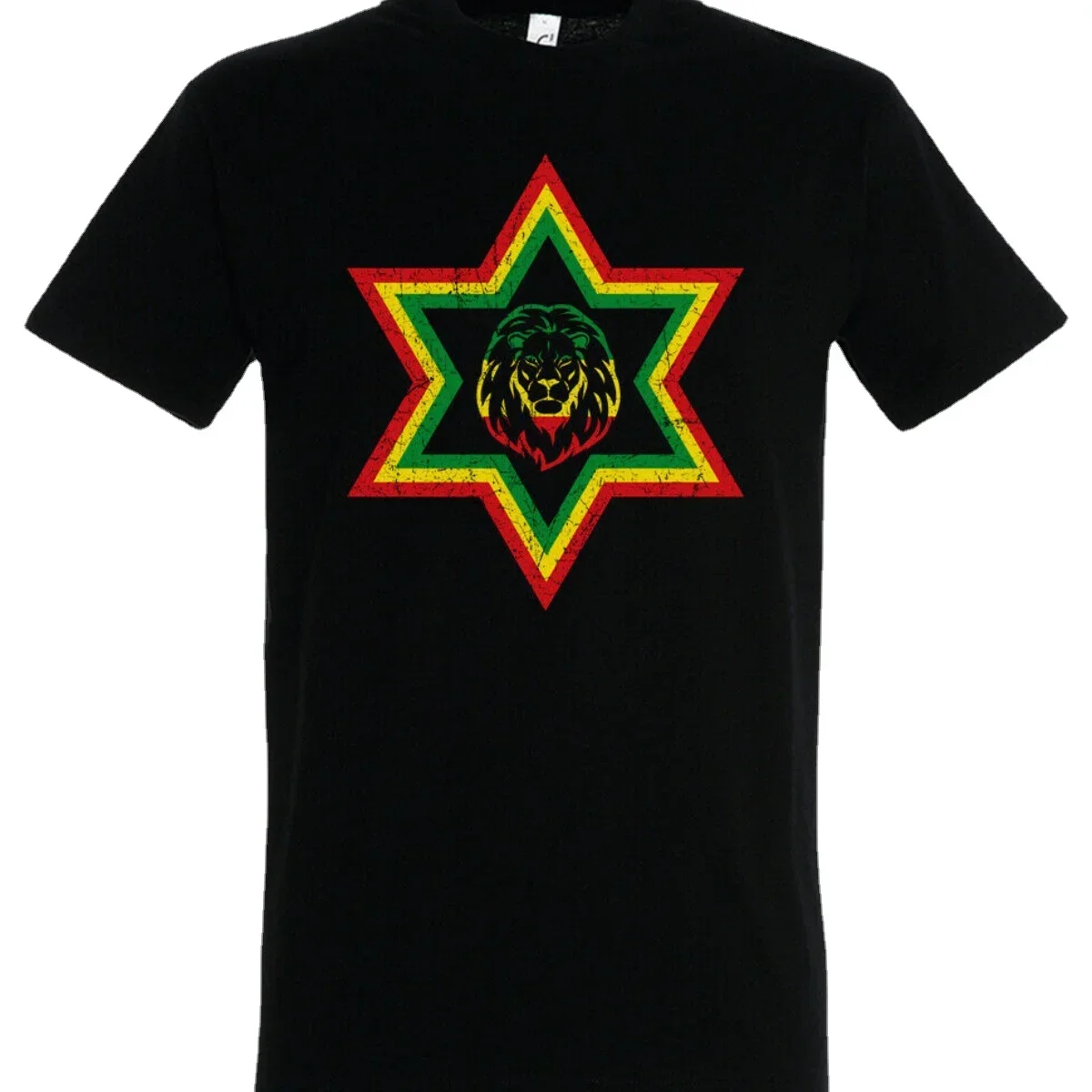 Reggae Jamaica Rastafari Ethiopia Flag Rasta Star Lion T-Shirt. Summer Cotton Short Sleeve O-Neck Mens T Shirt New S-3XL