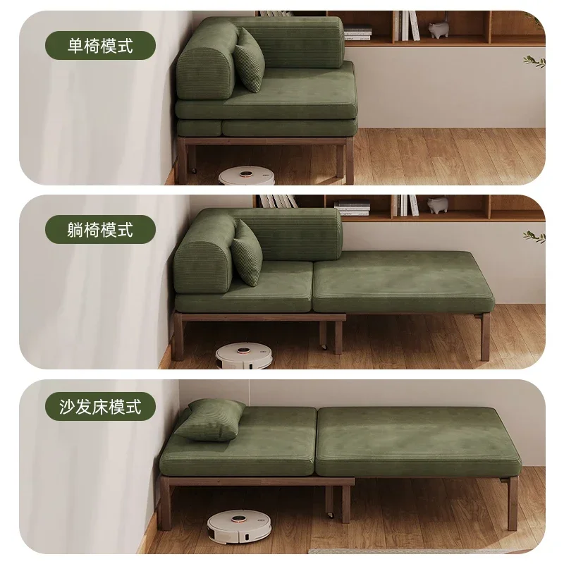 Foldable sofa bed single small apartment living room household solid wood sofa bed study princess multifunctional