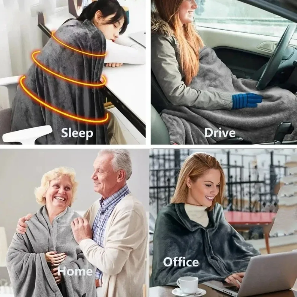 

Coral Velvet Heating Blanket 3 Heated Level 8 Heated Areas USB Heating Shawl Portable Wearable Design Thermal Blankets