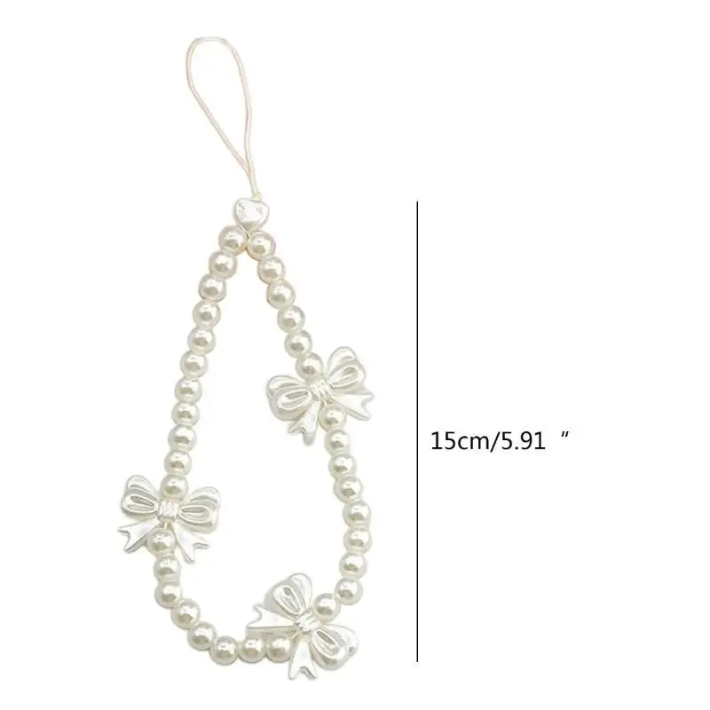 9HJK Pearls Bead Phone Pendant Bowknot Phone #6