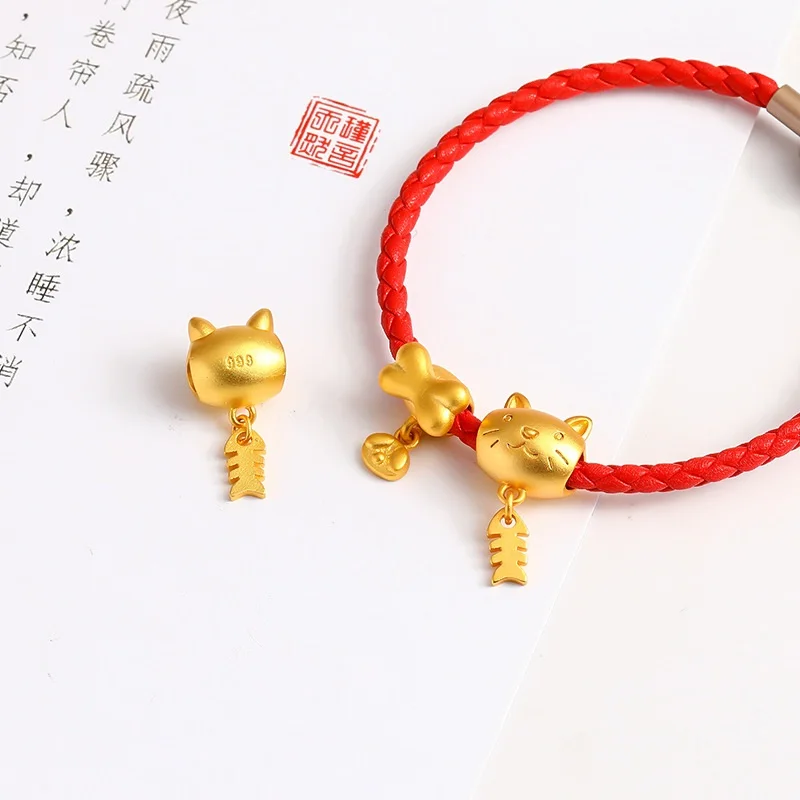 KISS&FLOWER Gold Cat Fishbone Beads For DIY Bracelet Necklace Making Accessories For Girl Children Birthday Christmas Gifts AC24