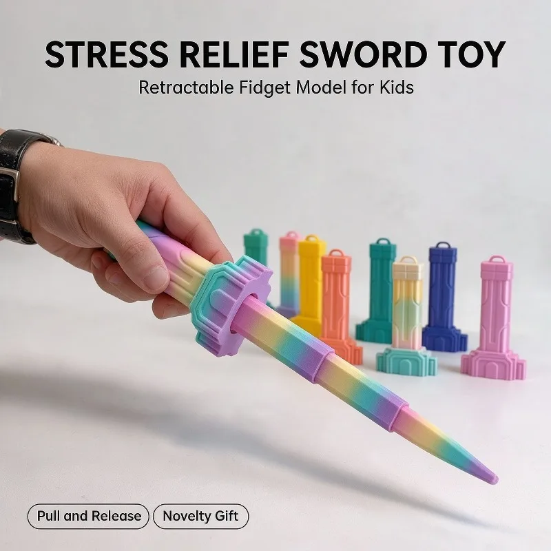 1pc Mecha Retractable Sword Toy 3D-Printed Cool Swinging Sword Stress-Relief Toy Realistic Sword Model, Children's Toy Gift