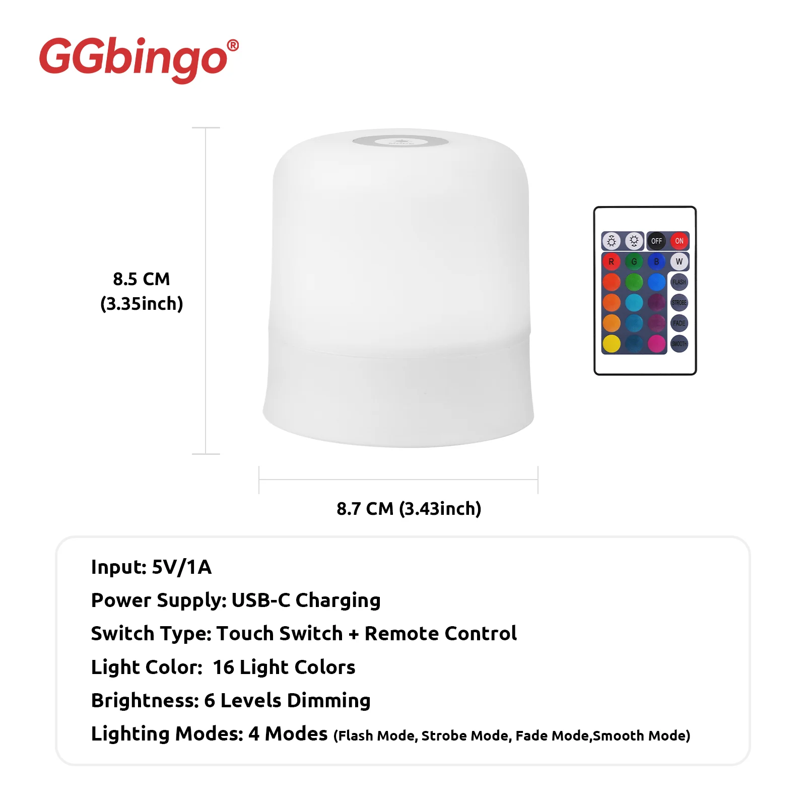 GGbingo Touch Night Light قابل لإعادة الشحن وجهاز التحكم عن بعد ضوء الليل RGB عكس الضوء الجدول مصباح الضوء المحيط لغرفة النوم وغرفة المعيشة