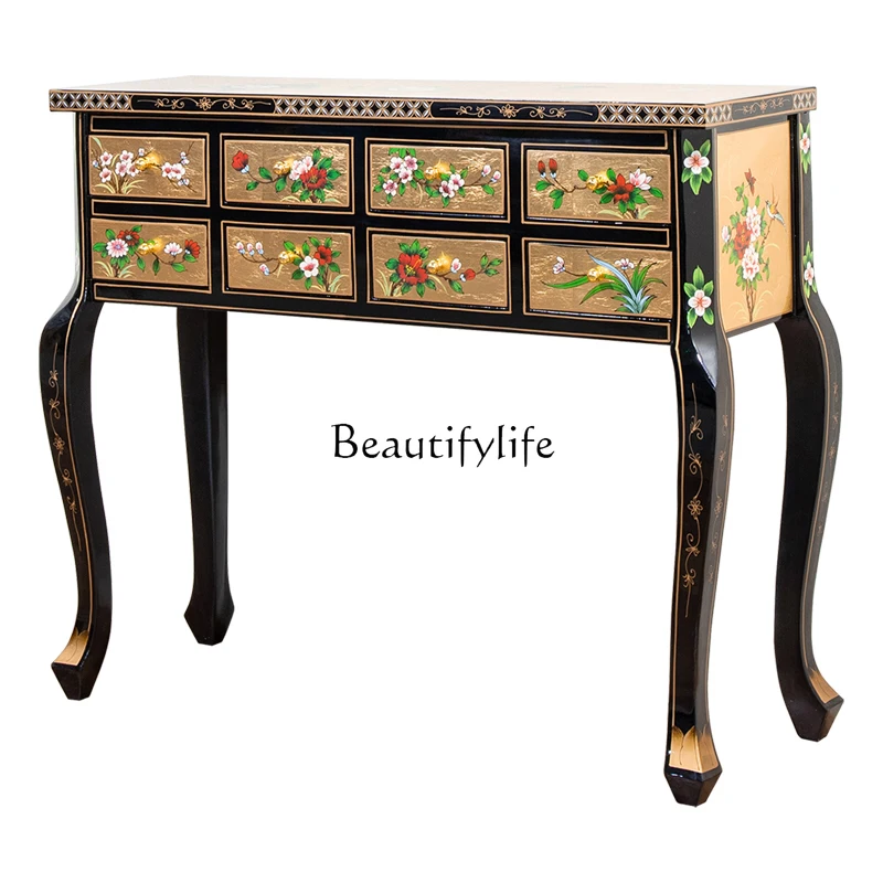 New Chinese Painted Desk Classical Hand Painted Corridor High Foot Cabinet