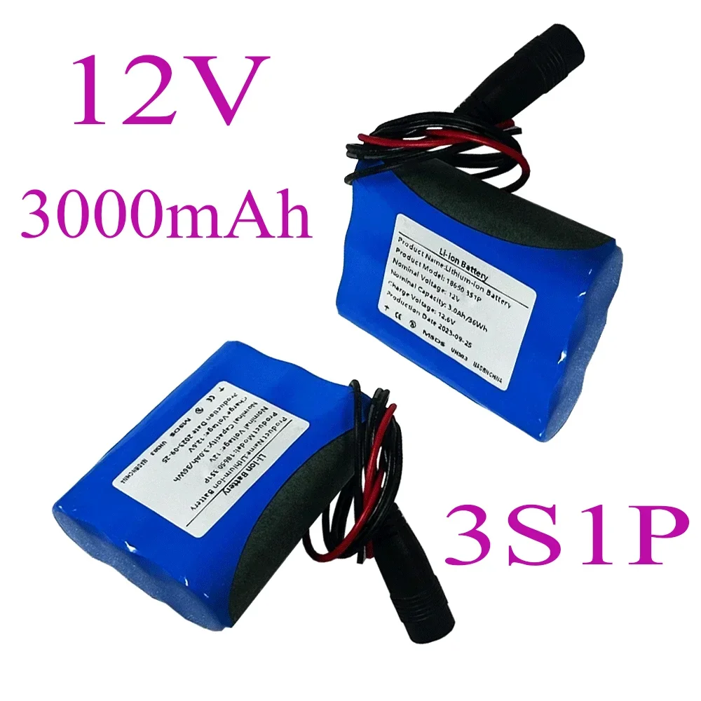 18650 Lithium-ion Battery 3S1P 12V 3000mAh Battery Pack 12.6V Charging Battery+charger