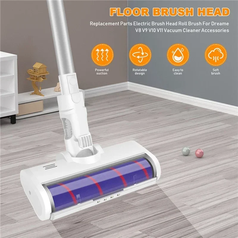 LED Electric Floor Brush Head For Xiaomi Mijia 1C K10 / Mijia G9 G10 / Dreame V8/V9B/V9P/V11 Vacuum Cleaner Brush Head