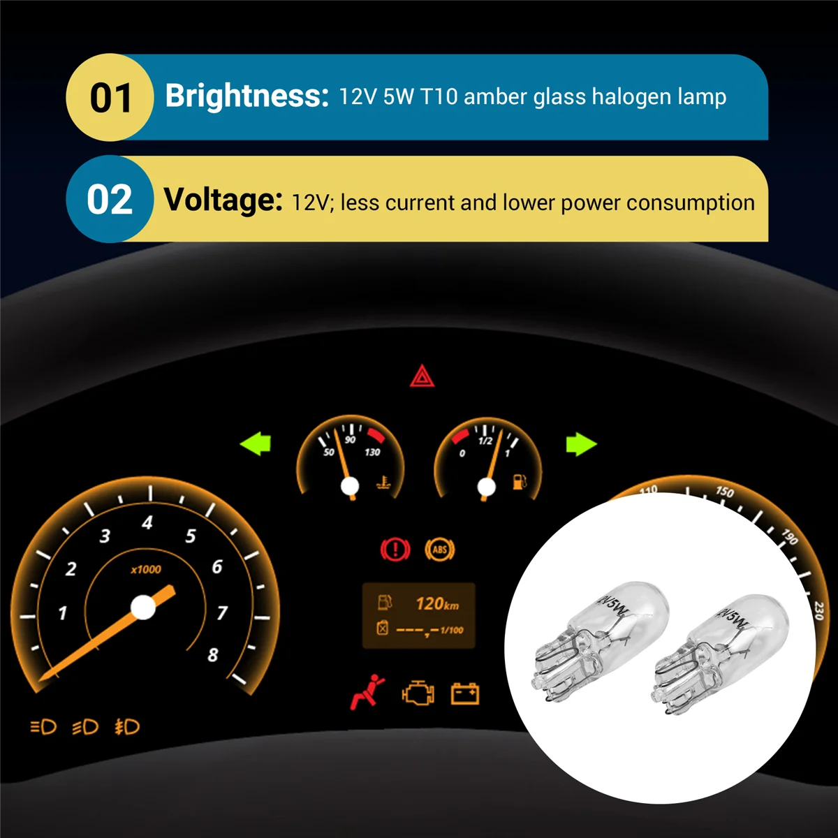 Bombilla halógena para coche T10 12V 5W 168 194 W5W, grupo de instrumentos, lámpara de tablero, luces de lectura, paquete de 10 blanco cálido