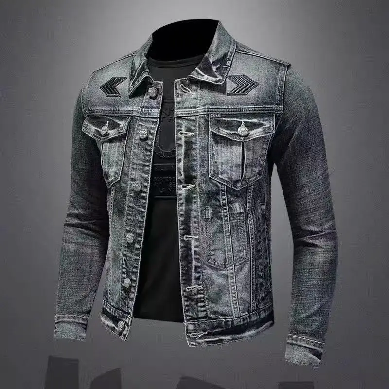 2025 Autumn/Winter New Men's High Street Retro Denim Jacket Cotton Denim Fabric Embroidered Fashion Trend Casual Jacket