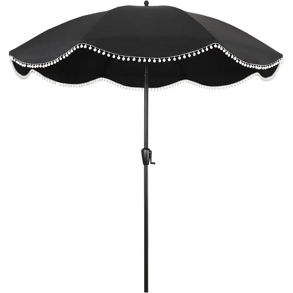 

9-Foot Patio Umbrella with Black and White Stripe Accents, Ideal for Outdoor Spaces
