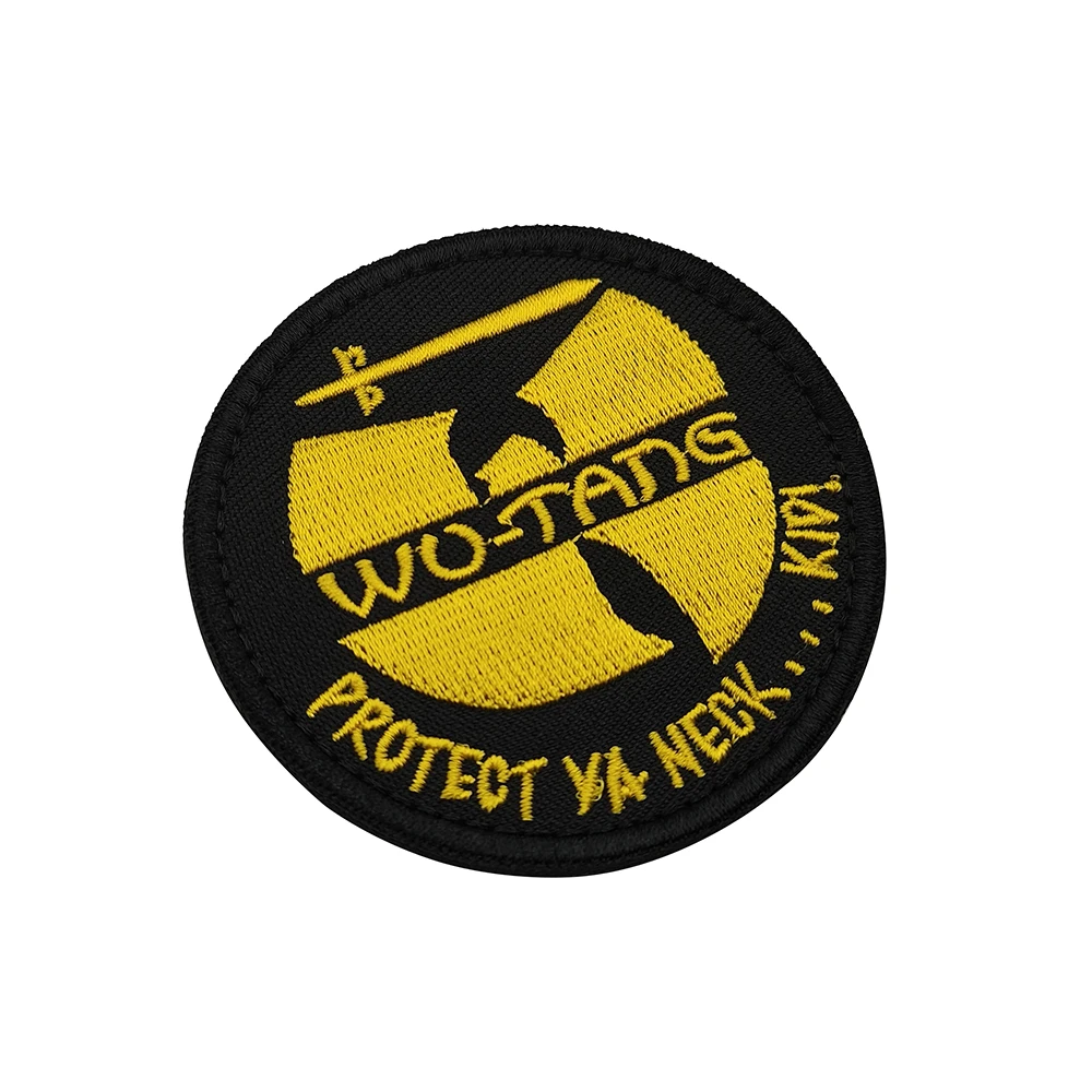 Classic Hip-Hop Wu-Tang Clan Fabric Patch Yellow 'W' Logo 'Protect Ya Neck' Slogan High-Quality Embroidered Badge