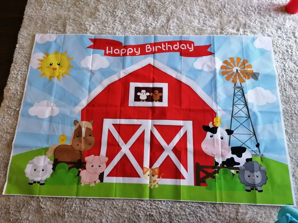 ทารกแรกเกิดฉากหลังปาร์ตี้รูปสัตว์ในฟาร์มการ์ตูนฉากหลังวันเกิดสำหรับตกแต่งการถ่ายภาพสตูดิโอถ่ายภาพ