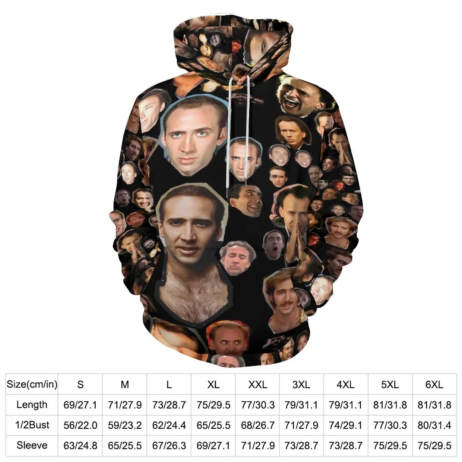 Nicholas Cage Faces Casual Hoodies Nick Cage Kawaii Hoodie Womens Long-Sleeve Korean Fashion Design Loose Oversized Clothing