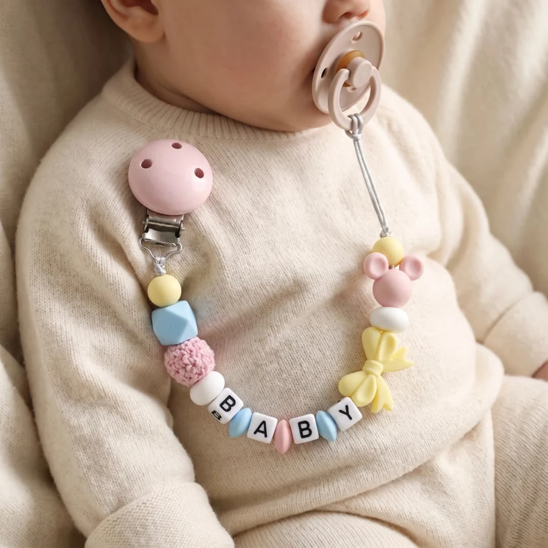 Custom Name Silicone Baby Teether Chain Pastel Bowknot Pacifier Holder Food Grade Safe Dummy Clip Newborn Present