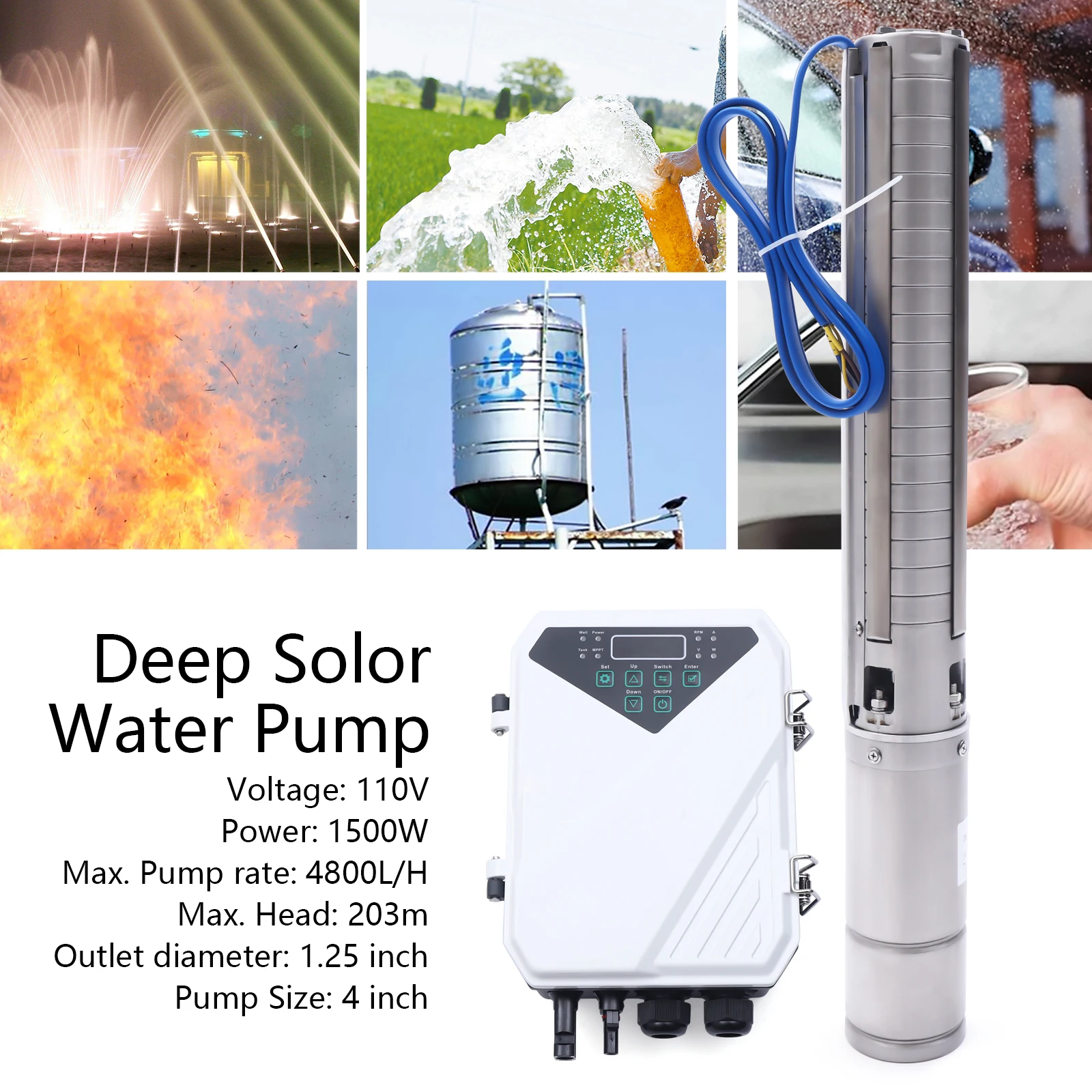 

Погружной водяной насос 110 В, 4-дюймовый многоступенчатый контроллер MPPT из нержавеющей стали с глубоким отверстием