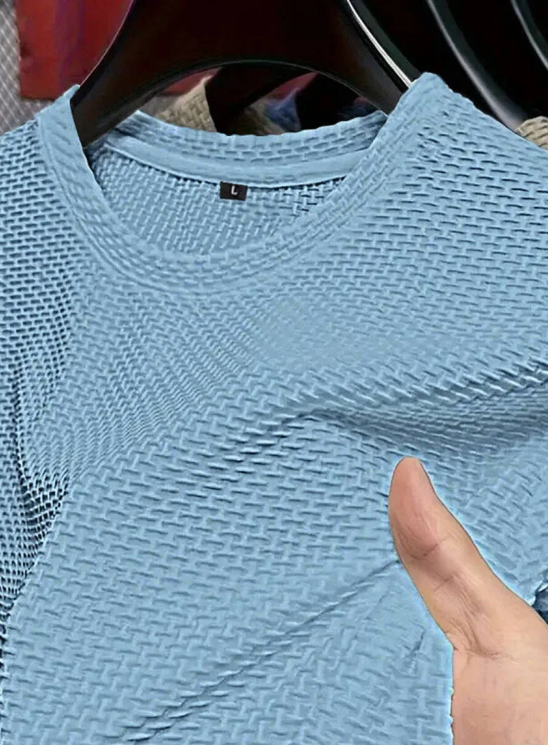 2025 Men\'s Mesh Breathable Tshirt Solid Short Sleeve T Shirt Spring Summer Casual Men\'s O Neck Slim T-Shirts Tops Tees MY071