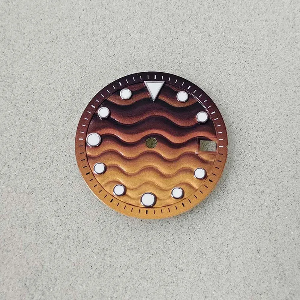 Cadran de montre 28.5mm, pour mouvement NH35 NH36 7S, clous argentés, cadran lumineux vert NH35, calendrier unique, vague, accessoires pour le visage