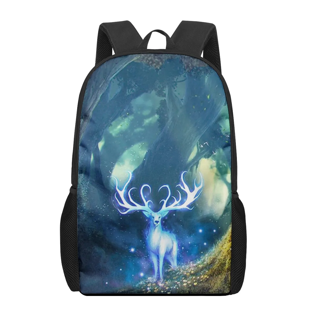 animal cute Deer 16inch School Bags  3D Print Kids Backpack Schoolbags Black Bookbags For Teenager Girls Boys Children Book Bag