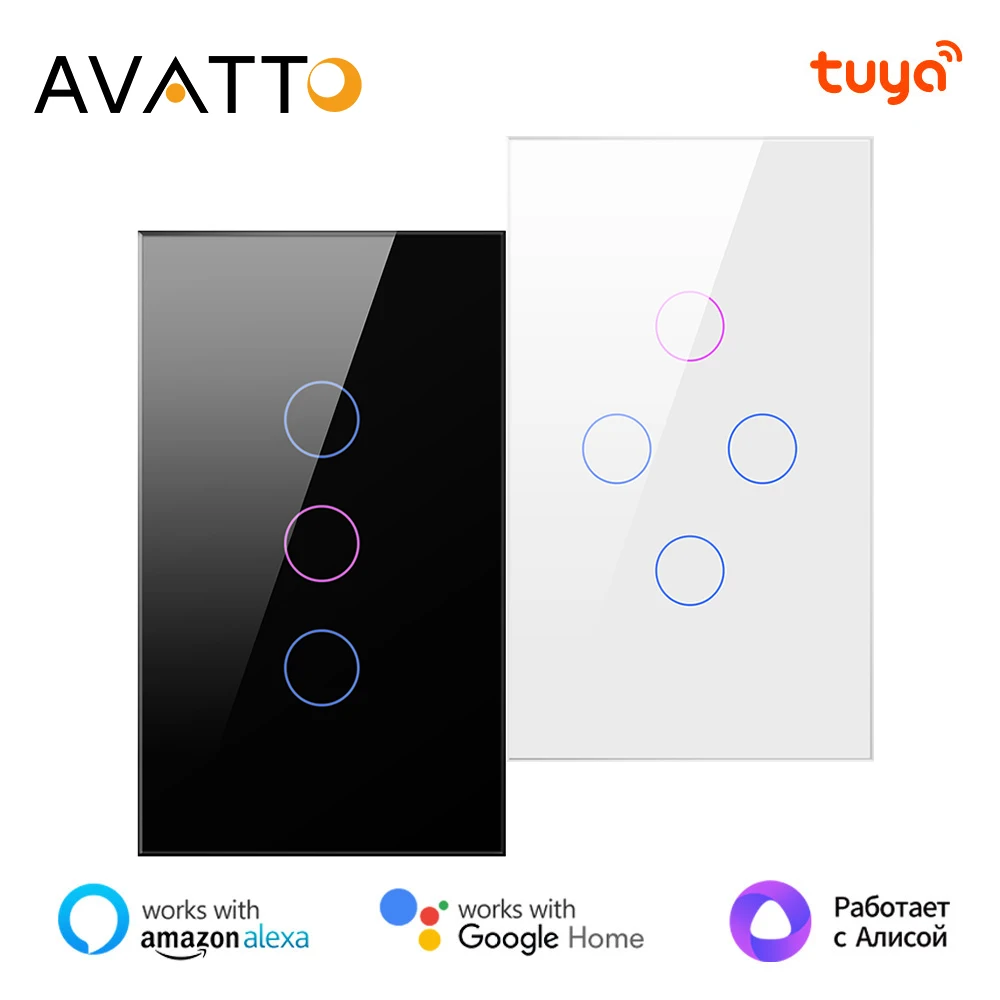 AVATTO WiFi Smart Light Switch，1/2/3/4 Gang Touch Light Switch With Neutral Wire APP Control Works With Alexa Google Home